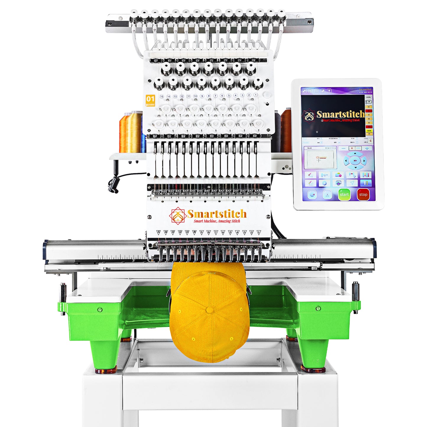 Smartstitch Embroidery Machine S1501, 15 Needles, WiFi Available, 12" Touch Screen, Max Speed 1200RPM, Commercial Embroidery Machine for Caps and Clothing with 20"x14" Embroidery Area (including embroidery starter kit)