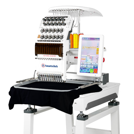 Smartstitch S-1201 Plus Embroidery Machine with 12 Needles, 1200SPM, 10" Screen With Wifi, 16"×12" Large Embroidery Area, Commercial Embroidery Machine for 3D Hats, Flats and More (including embroidery starter kit)