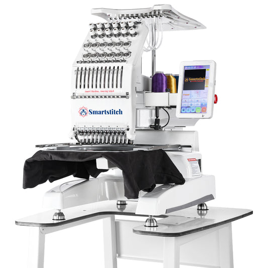 Smartstitch Embroidery Machine S1201, 12 Needles, Max Speed 1200RPM, Embroidery Machine for Caps and Clothing with 9.5"x12.6" Area (including embroidery starter kit)