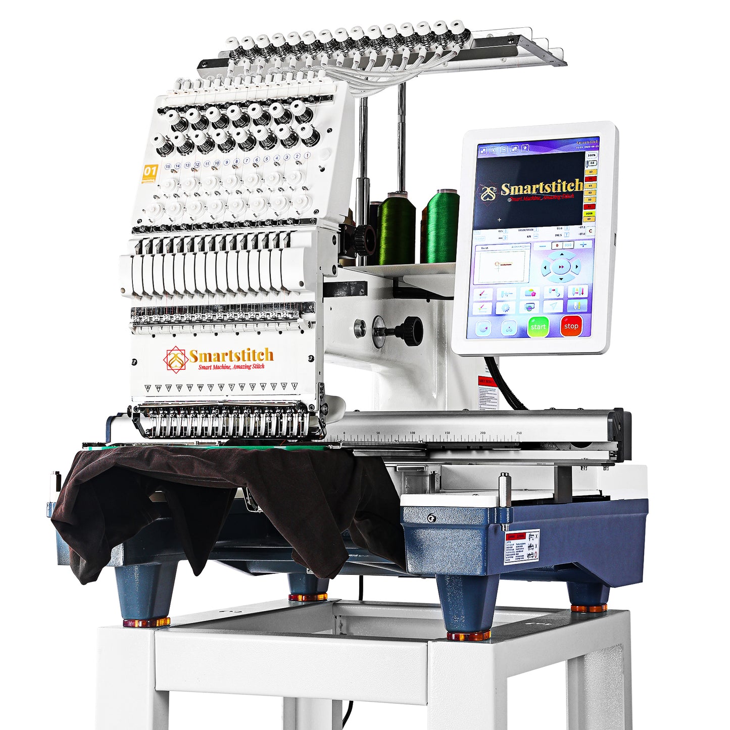 Smartstitch Embroidery Machine S1501, 15 Needles, Max Speed 1200RPM, Commercial Embroidery Machine for Hats and Clothing with 13.8"x19.7" Embroidery Area (Blue)
