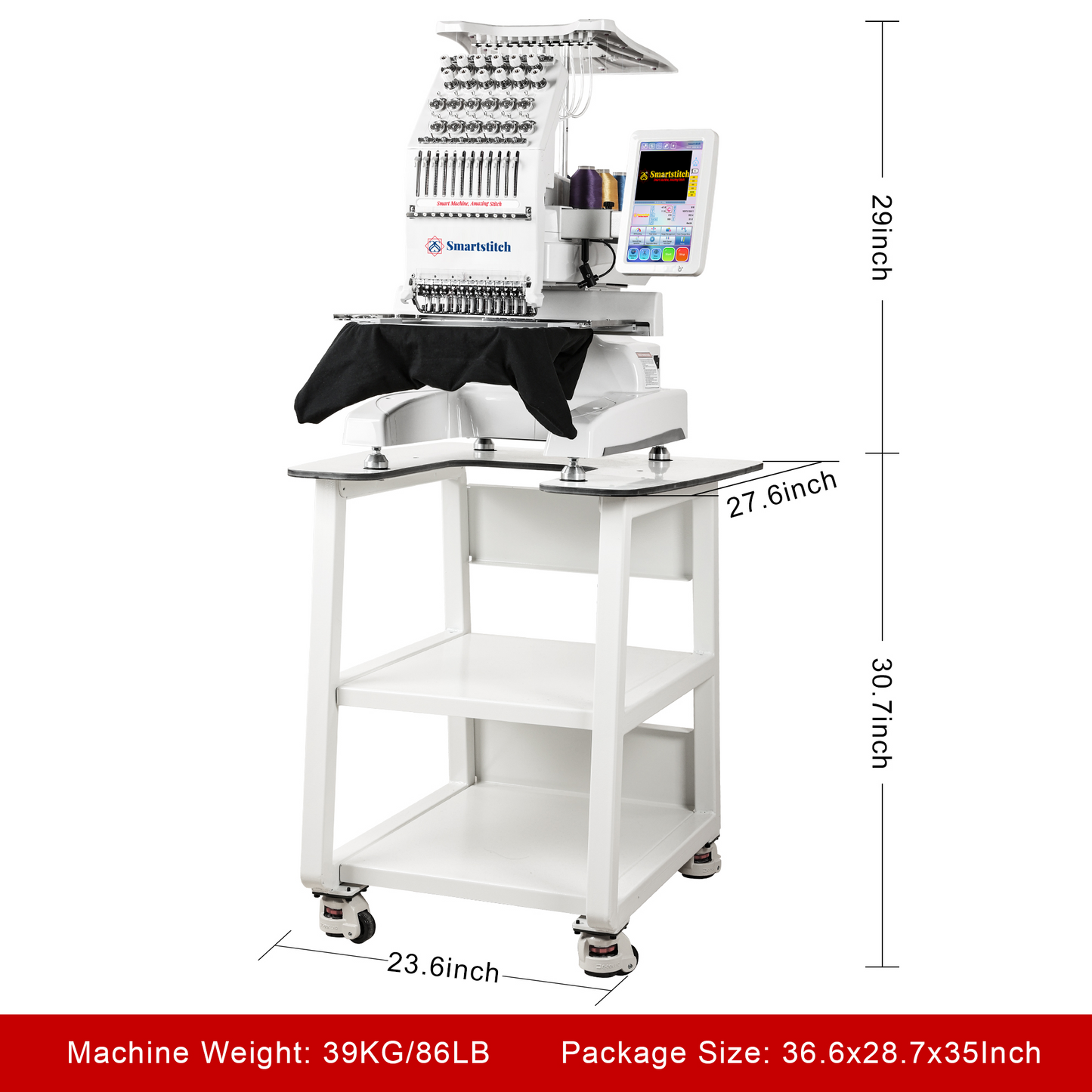 Smartstitch Embroidery Machine S1201, 12 Needles, WiFi Available, Max Speed 1200RPM, Embroidery Machine for Caps and Clothing with 9.5"x12.6" Embroidery Area (including embroidery starter kit)