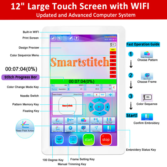 Smartstitch S-1501 Plus Beast Embroidery Machine with 15 Needles, WiFi Available, Max Speed 1200RPM, Embroidery Machine for Caps and Clothing with 24"x16" Embroidery Area
