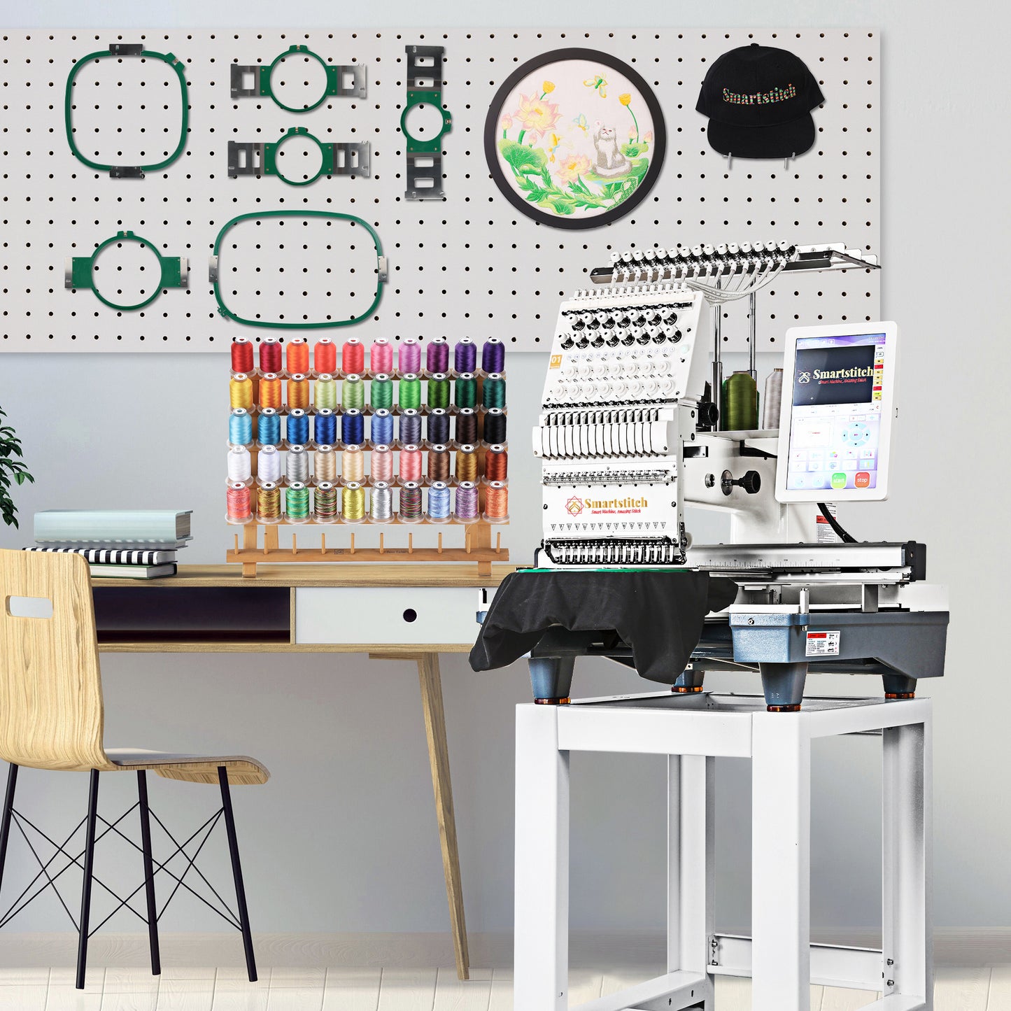 Smartstitch Embroidery Machine S1501, 15 Needles, WiFi Available, 12" Touch Screen, Max Speed 1200RPM, Commercial Embroidery Machine for Caps and Clothing with 20"x14" Embroidery Area (including embroidery starter kit)