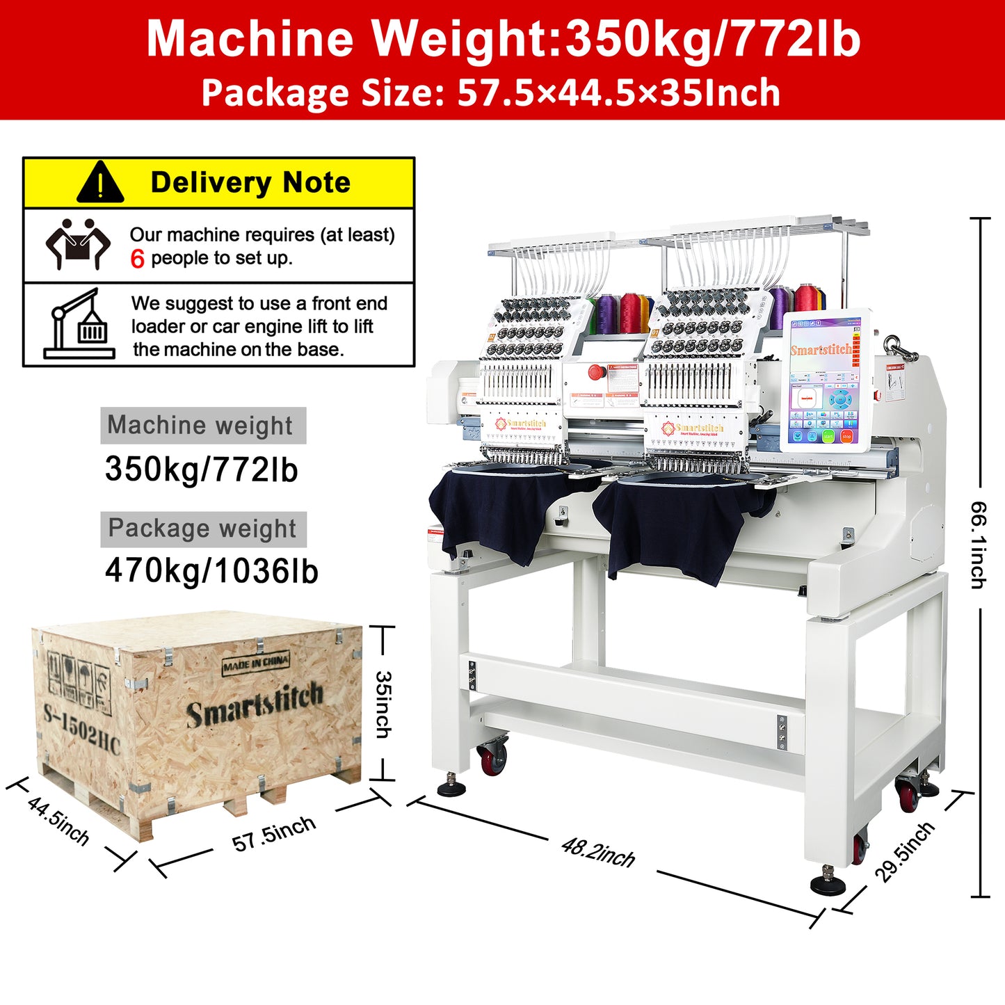 Smartstitch S-1502HC Beast Embroidery Machine with 15 Needles, WiFi Available, Max Speed 1200RPM, Embroidery Machine for Caps and Clothing with 20"x16" Embroidery Area