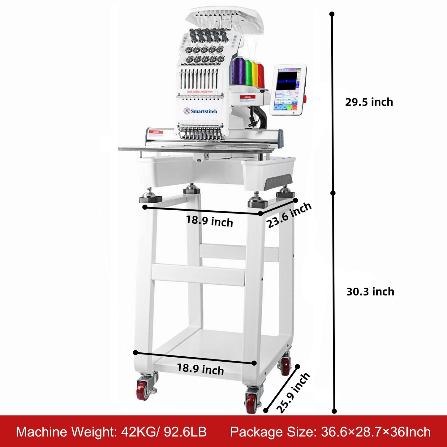 Smartstitch Embroidery Machine S1001, 10 Needles, WiFi Available, 7" Touch Screen, Max Speed 1200RPM, Embroidery Machine for Caps and Clothing with 9.5"x14.2" Embroidery Area (including embroidery starter kit)