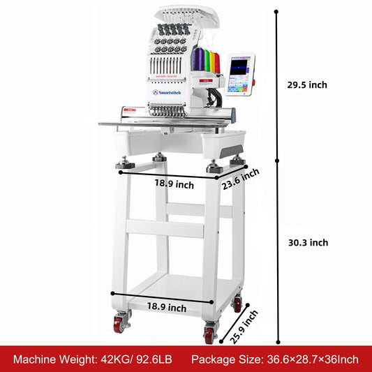 Smartstitch Embroidery Machine S1001, 10 Needles, WiFi Available, 7" Touch Screen, Max Speed 1200RPM, Embroidery Machine for Caps and Clothing with 14.2"x9.5" Embroidery Area (including embroidery starter kit)