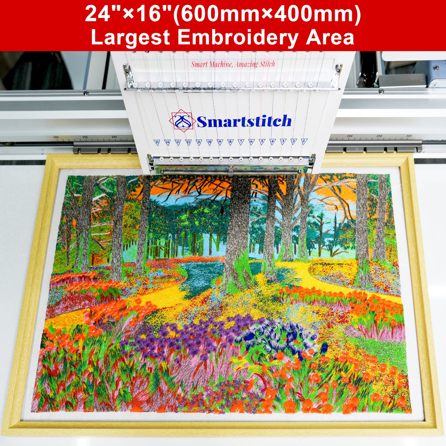 Smartstitch S-1501 Plus Beast Embroidery Machine with 15 Needles, WiFi Available, Max Speed 1200RPM, Embroidery Machine for Caps and Clothing with 24"x16" Embroidery Area