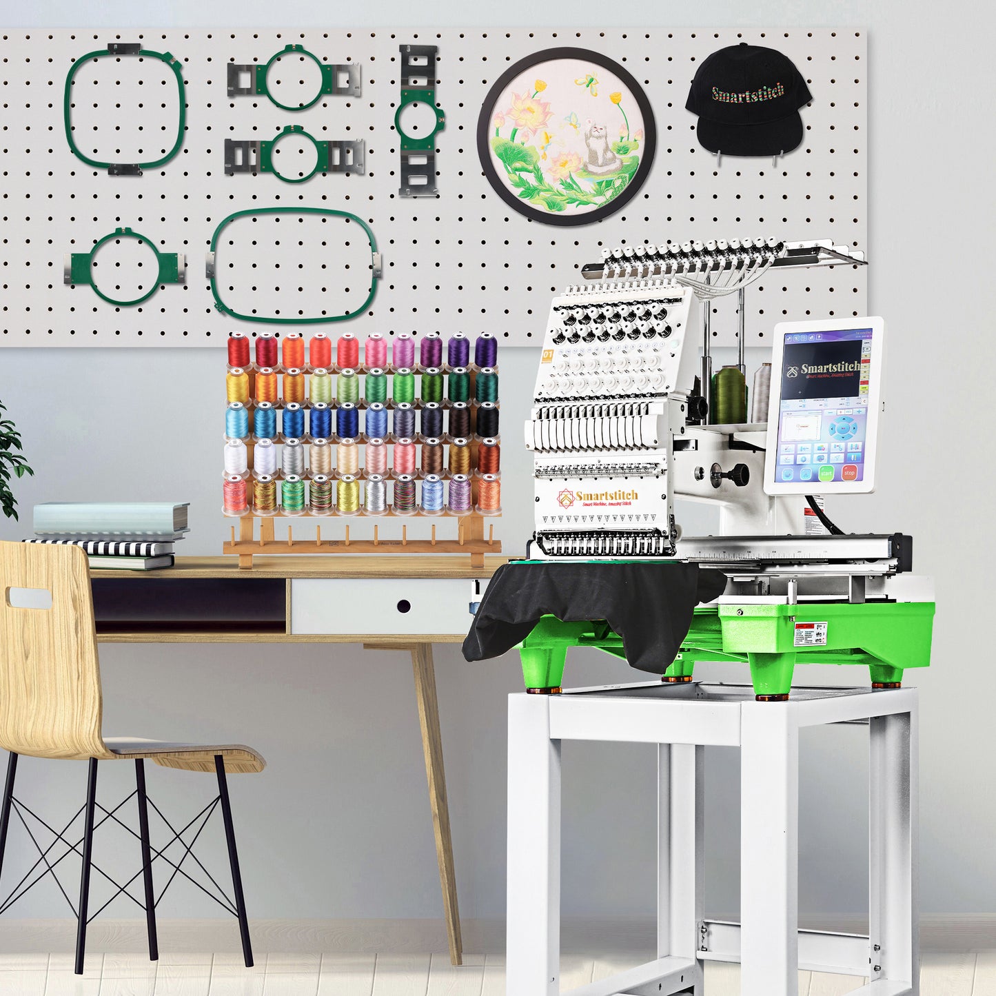 Smartstitch Embroidery Machine S1501, 15 Needles, WiFi Available, 12" Touch Screen, Max Speed 1200RPM, Commercial Embroidery Machine for Caps and Clothing with 20"x14" Embroidery Area (including embroidery starter kit)