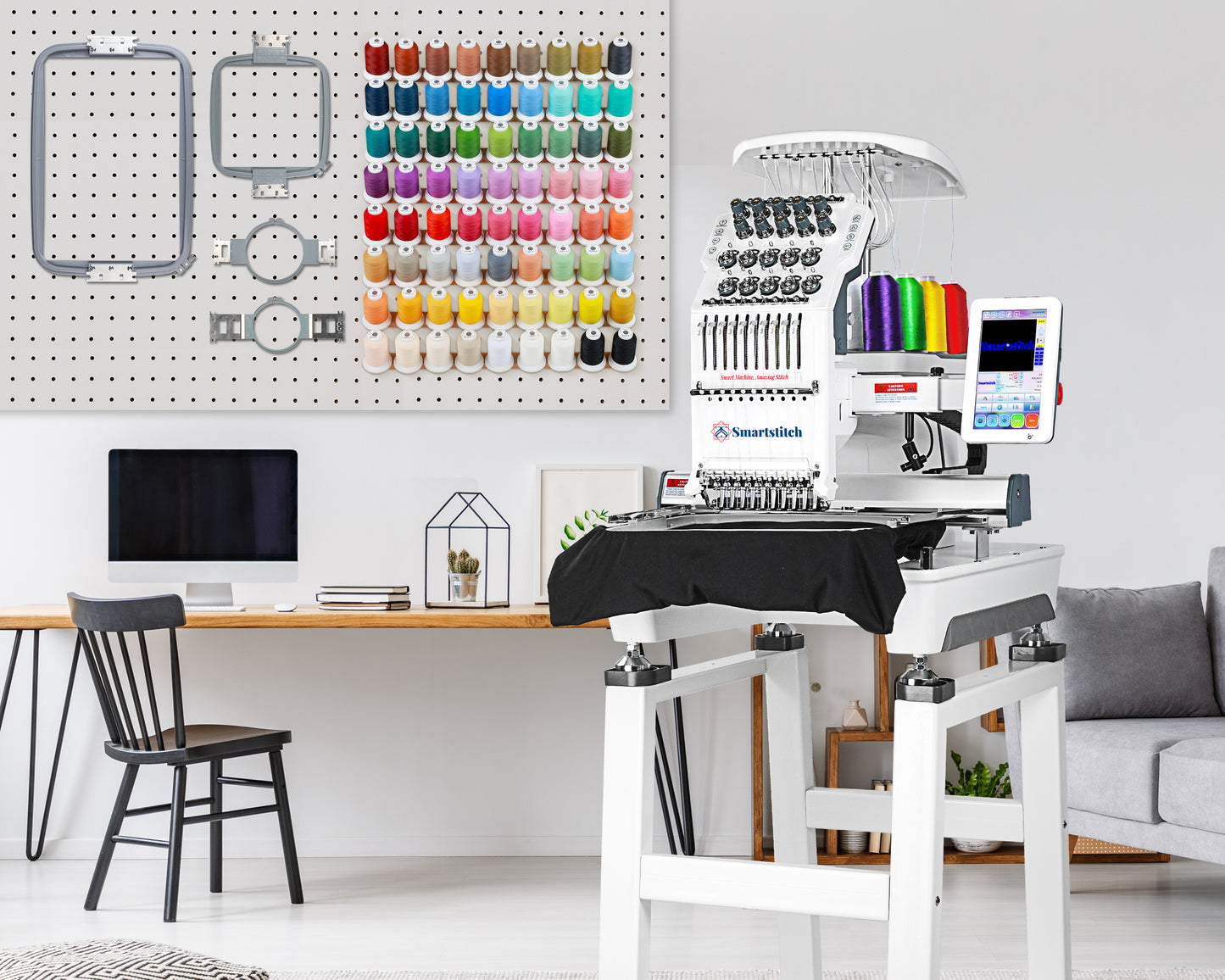 Smartstitch Embroidery Machine S1001, 10 Needles, WiFi Available, 7" Touch Screen, Max Speed 1200RPM, Embroidery Machine for Caps and Clothing with 9.5"x14.2" Embroidery Area (including embroidery starter kit)