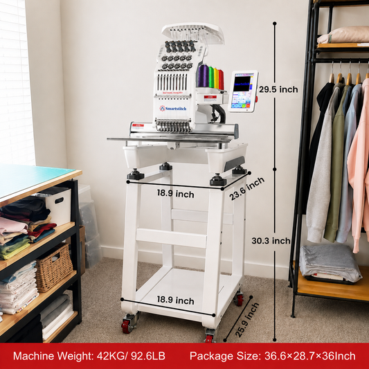Smartstitch Embroidery Machine S1001, 10 Needles, WiFi Available, 7" Touch Screen, Max Speed 1200RPM, Embroidery Machine for Caps and Clothing with 14.2"x9.5" Embroidery Area (including embroidery starter kit)