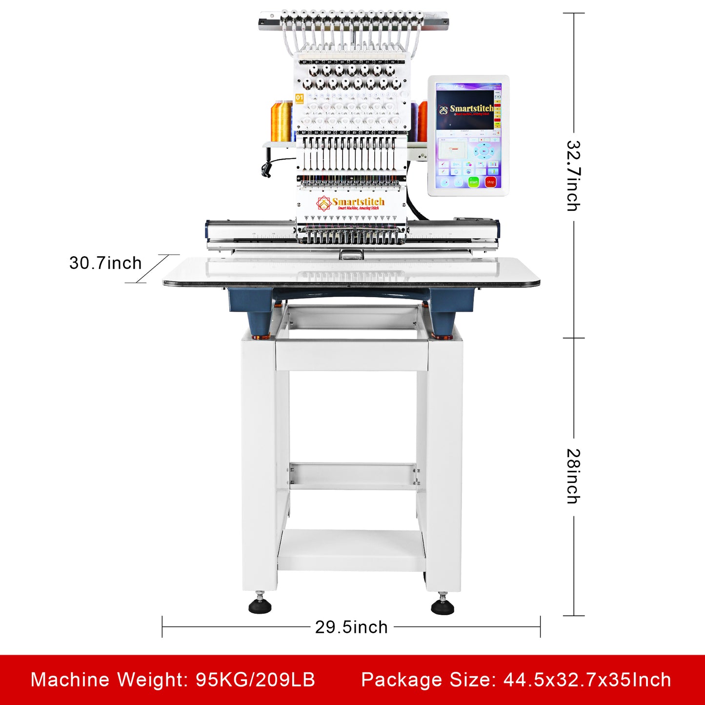Smartstitch Embroidery Machine S1501, 15 Needles, Max Speed 1200RPM, Commercial Embroidery Machine for Hats and Clothing with 13.8"x19.7" Embroidery Area (Blue)