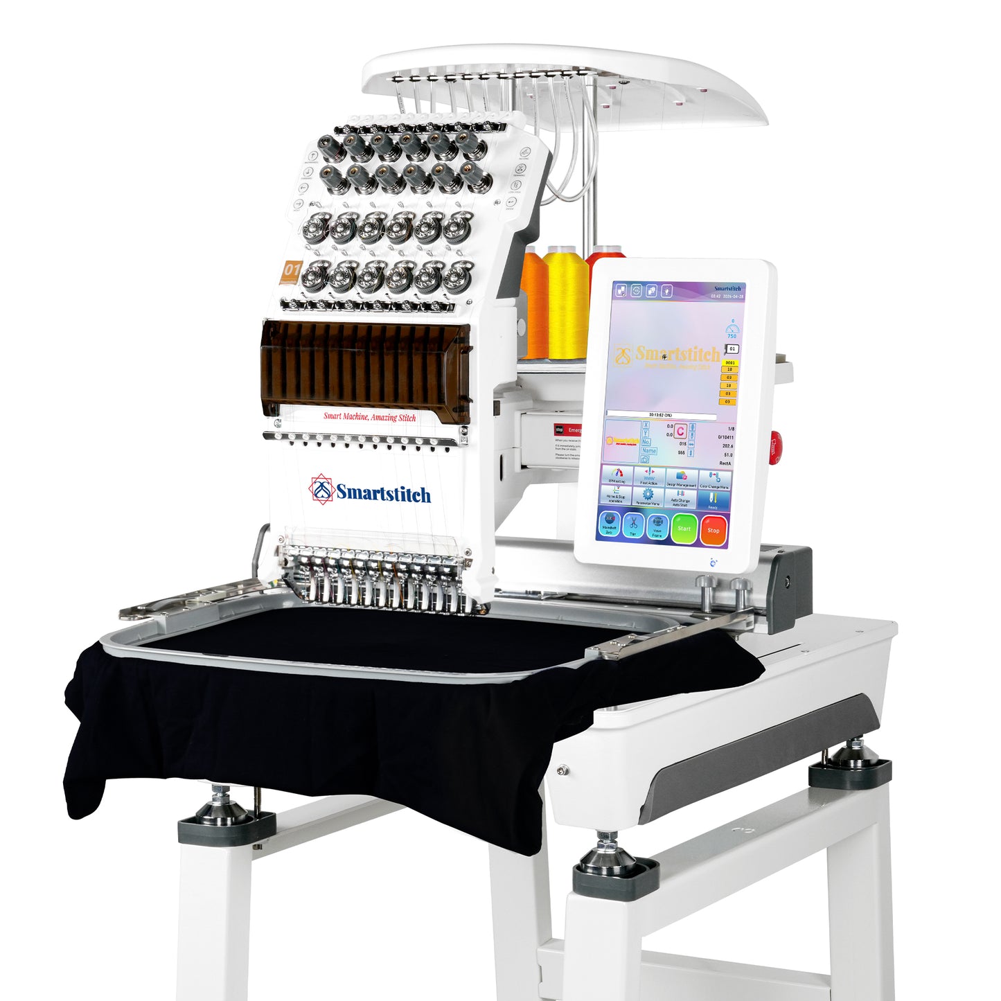 Smartstitch S-1201 Plus Embroidery Machine with 12 Needles, 1200SPM, 10" Screen With Wifi, 16"×12" Large Embroidery Area, Commercial Embroidery Machine for 3D Hats, Flats and More (including embroidery starter kit)