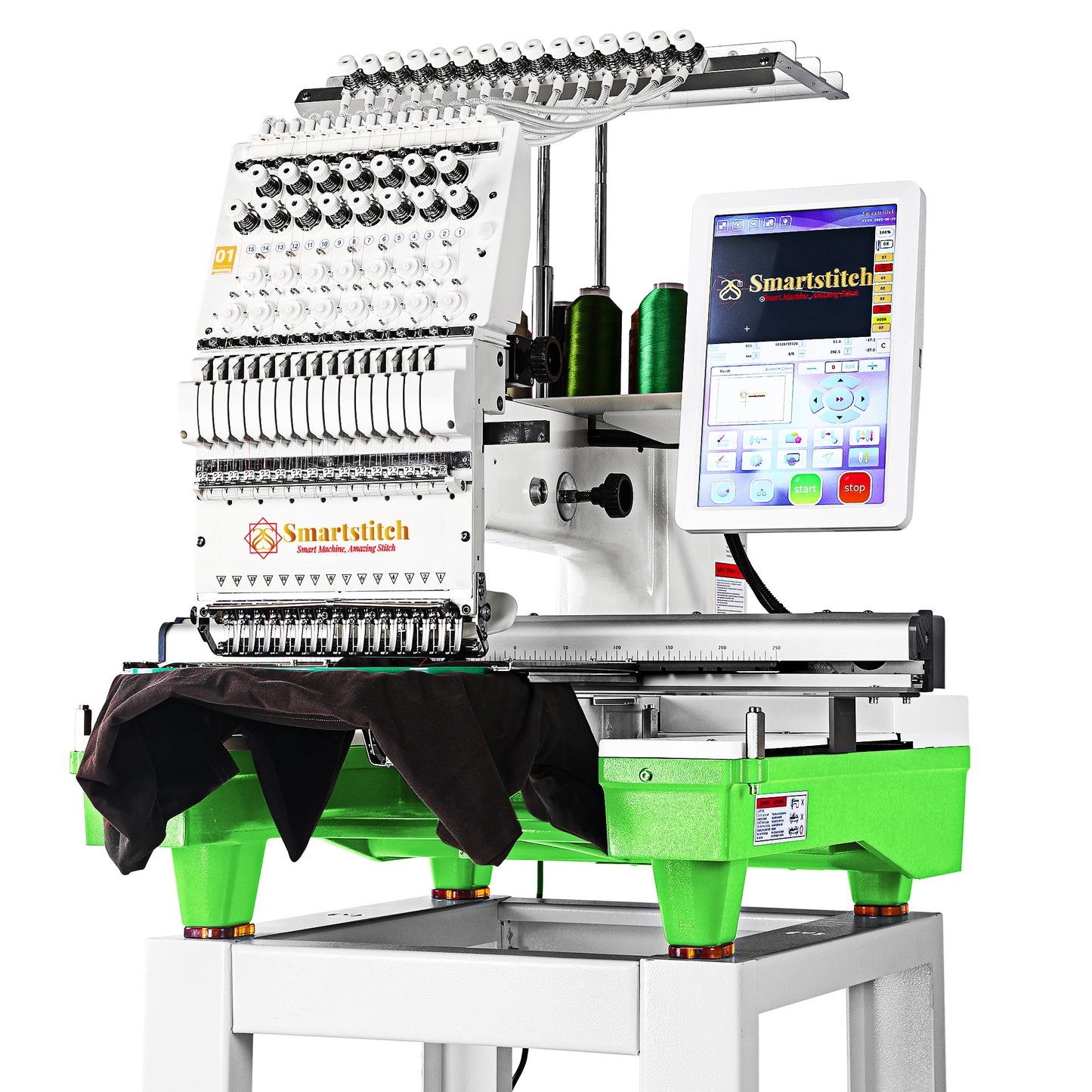 Smartstitch Embroidery Machine S1501, 15 Needles, Max Speed 1200RPM, Commercial Embroidery Machine for Hats and Clothing with 13.8"x19.7" Embroidery Area(Green)
