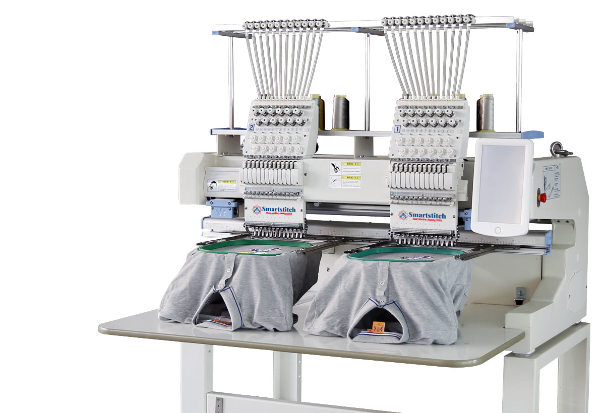 Smartstitch Embroidery Machine 2 heads, Max Speed 1200RPM, Embroidery Machine for Hats and Clothing
