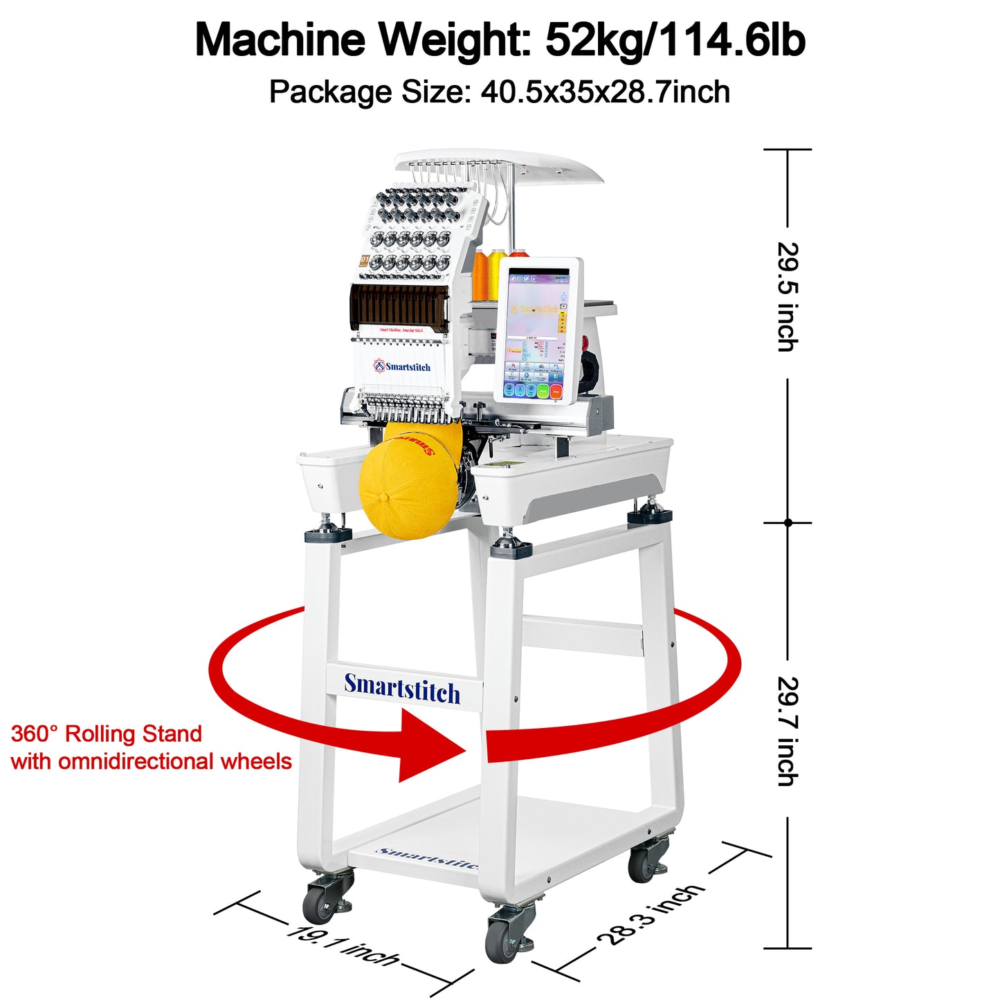 Smartstitch S-1201 Plus Embroidery Machine with 12 Needles, 1200SPM, 10" Screen With Wifi, 16"×12" Large Embroidery Area, Commercial Embroidery Machine for 3D Hats, Flats and More (including embroidery starter kit)