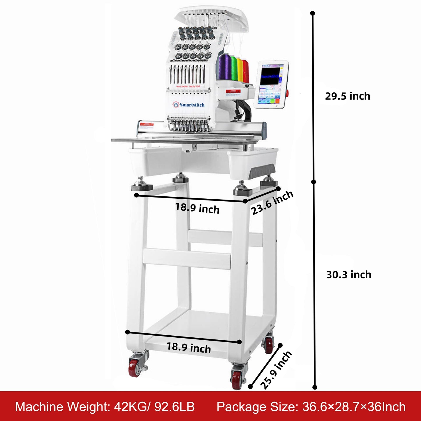 Smartstitch Embroidery Machine S1001, 10 Needles, Max Speed 1200RPM, Embroidery Machine for Caps and Clothing with 9.5"x14.2" Embroidery Area (including embroidery starter kit)