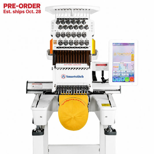 Smartstitch S-1201 Plus Embroidery Machine with 12 Needles, 1200SPM, 10" Screen With Wifi, 16"×12" Large Embroidery Area, Commercial Embroidery Machine for 3D Hats, Flats and More (including embroidery starter kit)